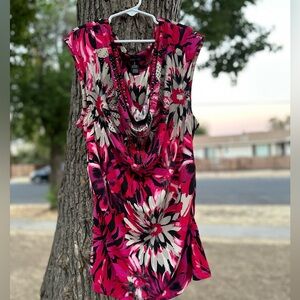 Y2K Cowl Neck Pink and Black Rhinestone Floral Blouse